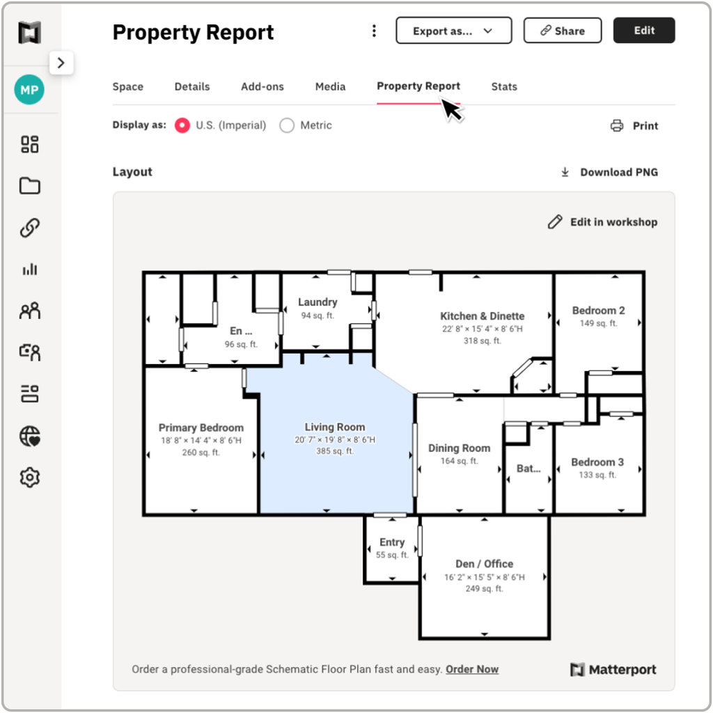 Matterport Property Intelligence 功能 - Property Report (物業(yè)報(bào)告)