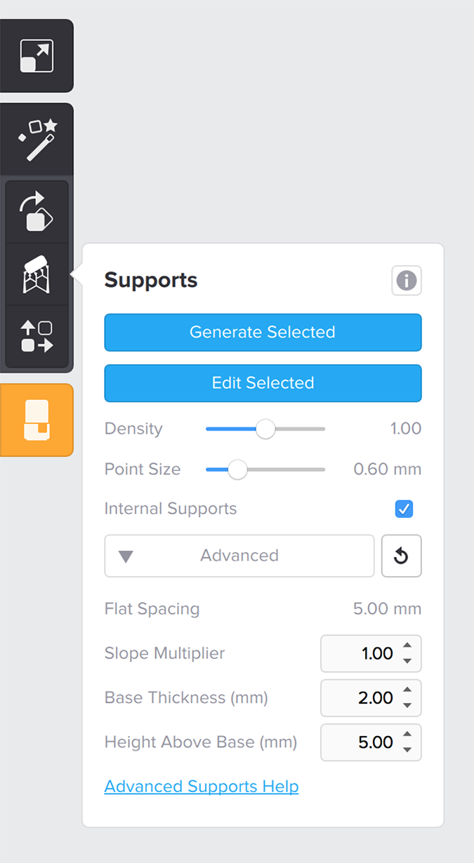 formlabs form2 preform切片軟體教學(xué) 進(jìn)階支撐設(shè)定 支撐選單