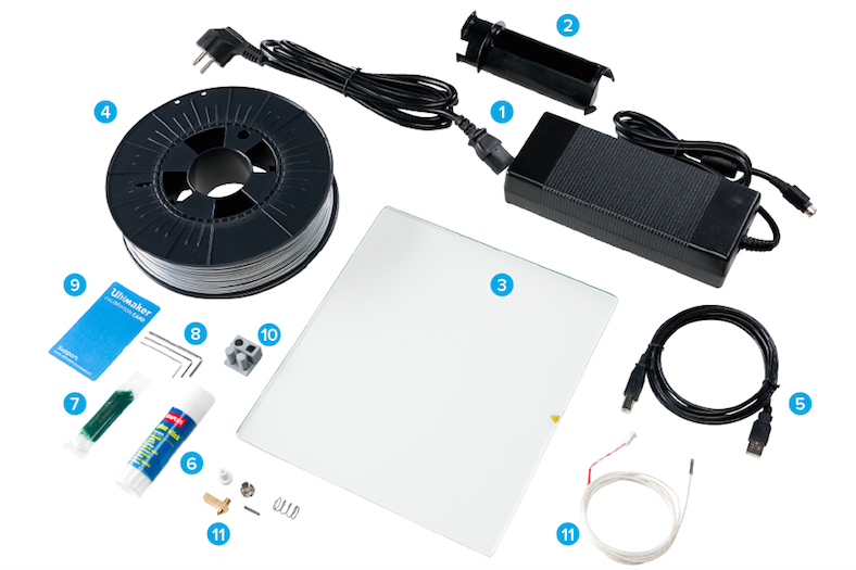 Ultimaker 2包裝中含有的配件  